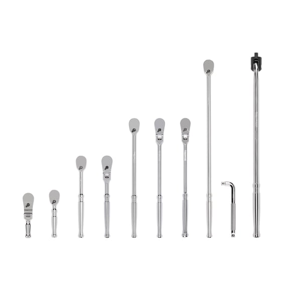 TEKTON 3/8 Inch Drive Non-Quick-Release Ratchet, L-Handle, and Breaker Bar Set (10-Piece) | SDR99103
