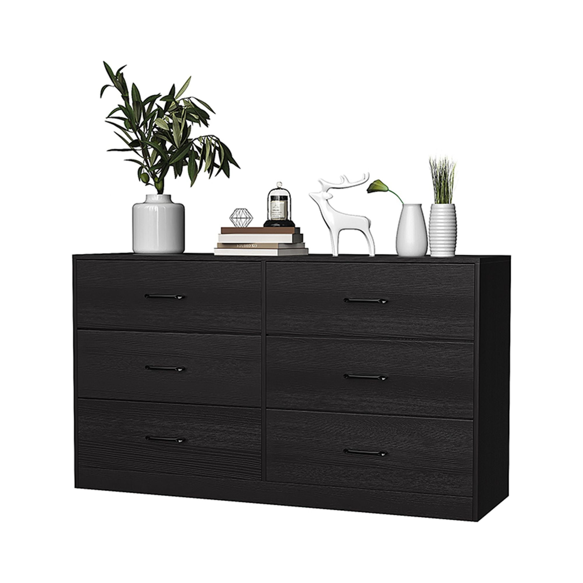 Kadyn Bedroom Dresser with 6 Drawers, Fabric Dresser Organizer, Spacious Chest of Drawers with Fabric Organizer and Wooden Top, Dresser Storage Tower for Closet, Clothes, TV Cabinet, Black