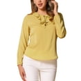 thumbnail image 1 of Blusa de manga larga con volantes INSPIRE CHIC para mujeres, Día de San Valentín, color amarillo limón con puntos, 1 of 6