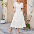 thumbnail image 4 of Eyelet Dresses for Women 2025 Elegant Short Sleeve Dresses Casual V Neck Maxi Sundress Flowy Tiered Vacation Sundress, 4 of 5