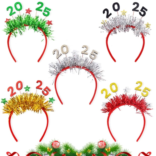 Diadema de celebración de Nochevieja, elegante diadema dorada con opciones de colores vibrantes y tamaño ajustable flexible, purpurina dorada brillante, ajuste cómodo y seguro, diseño icónico de 2025