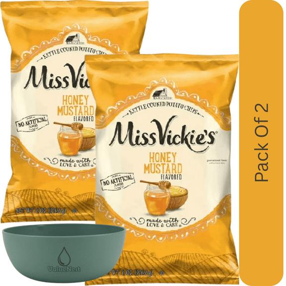 Miss Vickie’s Honey Mustard Potato Chips, Kettle Cooked, 8 oz Bag With Olive Green Bowl By ValueNest