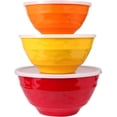 thumbnail image 1 of Juego de cuencos para mezclar con tapas, 6 piezas de melamina para mezclar ensaladas, set de 3, tres colores, 1 of 4