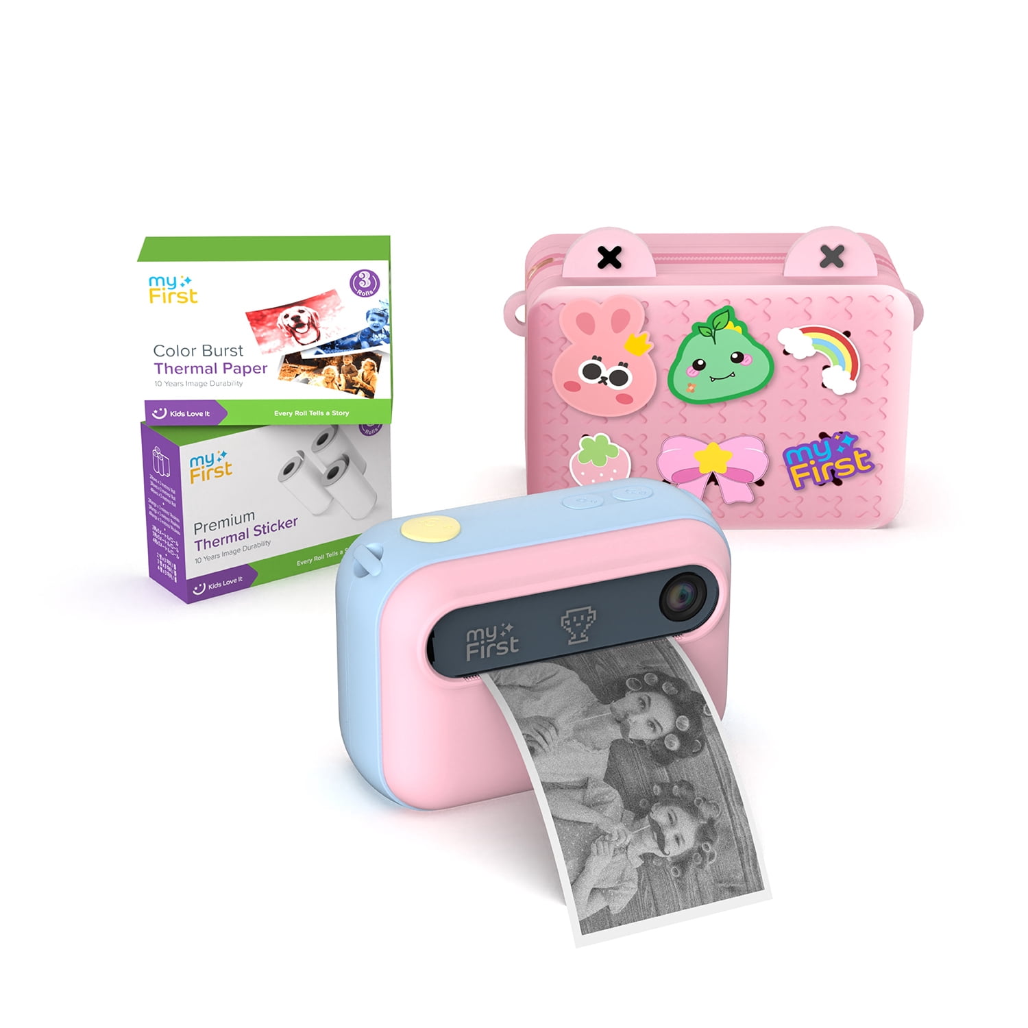 myFirst Dual Screen Kids Instant Print Camera Insta 20 Bundle Set, Cotton Candy Mix - Includes 400+ Prints & Crossbody Bag