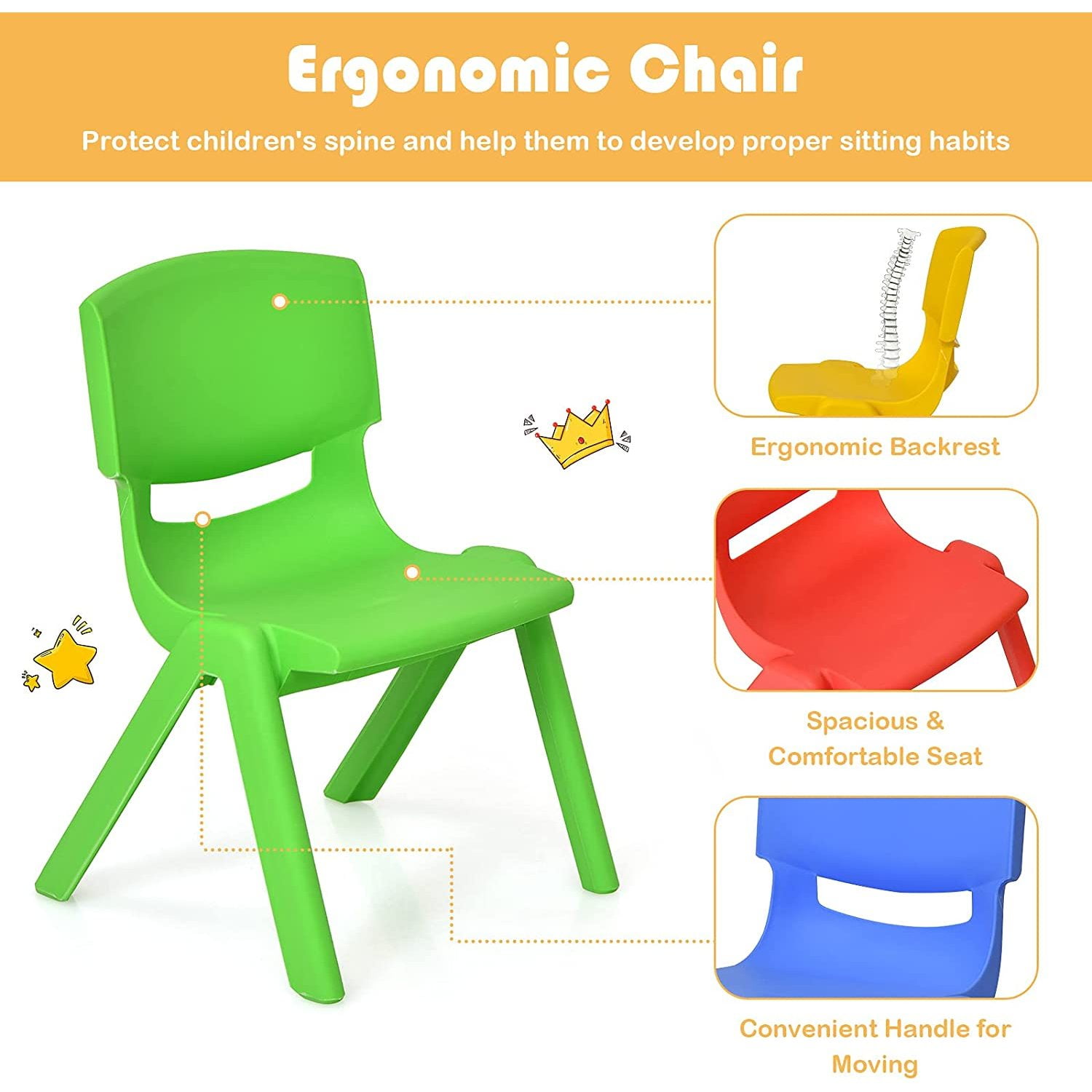 Bilot Kids Chairs Stackable Plastic Learn and Play Chair for School Home Play Room Colorful Chairs for Toddlers Boys Girls Multicolor 4 Chairs