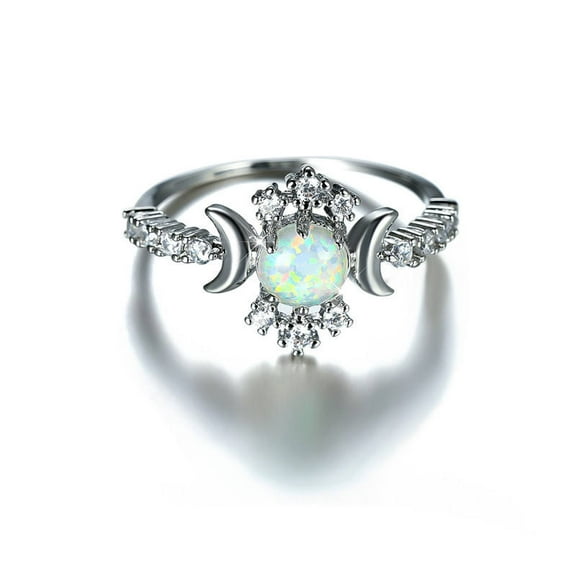 Unique Round Cut Opal Art Deco Wedding Ring in 925 Sterling Silver – “Moon of My Life” Opal Ring for Women, Elegant Bridal Jewelry, Romantic Anniversary Gift for Wife