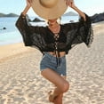 thumbnail image 3 of Women Crochet Cardigan - Tie Front Hollow Out Long Sleeves Summer Knit Cover - Black S, 3 of 6