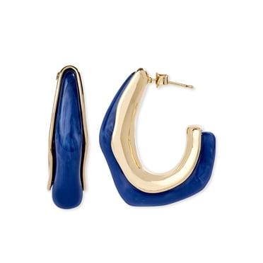 Scoop Women’s 14KT Gold Flash-Plated Navy-Blue Resin Open Hoop Earrings