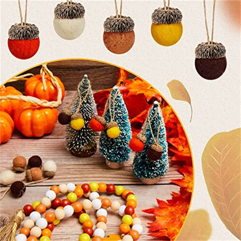 Kepooman 25 Pieces Felt Acorn Ornaments Wool Felted Acorn Garland Felt Balls Rustic with 32.8 Feet Rope for Fall Holiday Tree Mantel Wall Home Vintage Decoration, Multicolor