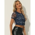 thumbnail image 2 of DARING DIVA Sequin Shiny Glitter Crop Top Tassel T-Shirt M Deep Blue, 2 of 6