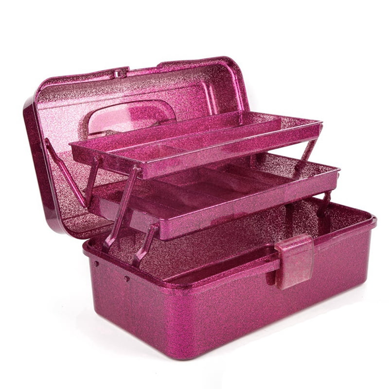 Glitter Pink & Craft Tool Storage Box,3-Layer Stackable Carry Tackle Box Sewing Box Organizer for Art
