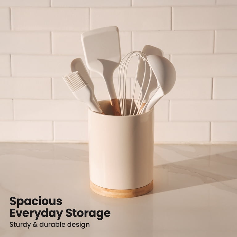 Thyme & Table Modern Ceramic and Bamboo Kitchen Utensil Holder photo 4