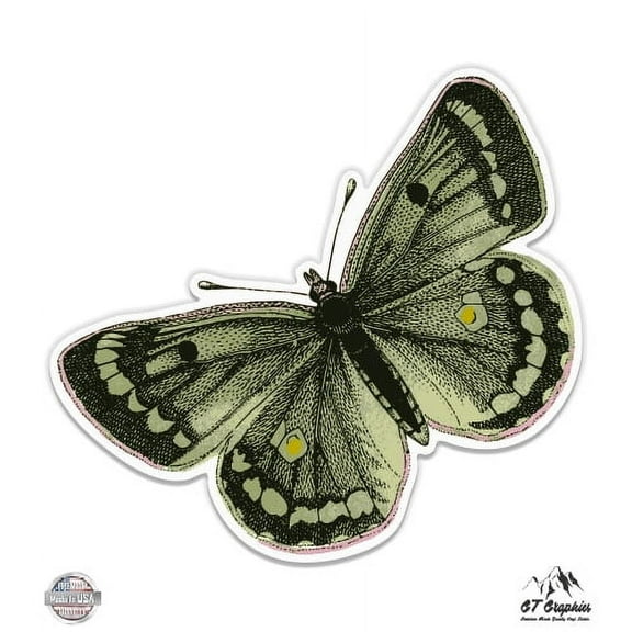 Vintage Butterfly Green - 3" Vinyl Sticker - For Car Laptop I-Pad Phone Helmet Hard Hat - Waterproof Decal