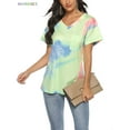 thumbnail image 3 of BadPiggies Womens Gradient Tie Dye Short Sleeve T-Shirt V Neck Summer Casual Loose Printed Tee Tops Tunic (S, Light Green), 3 of 10