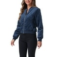 thumbnail image 4 of INSPIRE CHIC Women's Winter Zipper Velvet Surface Quilted Bomber Jacket with Pockets XL Blue, 4 of 5