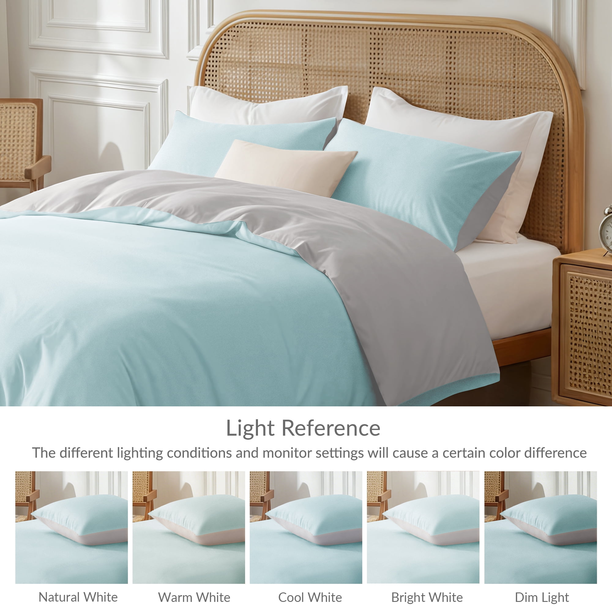 Exclusivo Mezcla Twin Bedding Duvet Cover Set, 2 Pieces Lightweight Comforter Cover with Pillow Sham (Light Green and Light Grey)