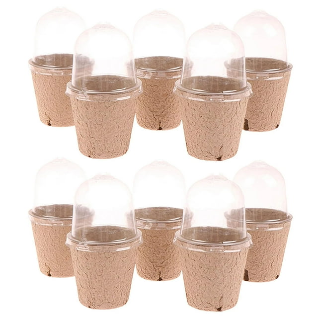 10 Sets Biodegradable Paper Nursery Pots with Humidity Dome for Indoor Outdoor Planting