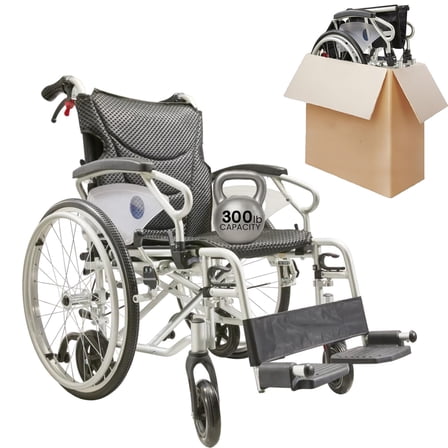 MultiFunction Aluminum Wheelchair, Lightweight Transport Wheelchair with Handbrakes, Swing Away Footrests, Easy Fold, Carrying Capacity 300lbs