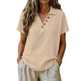 thumbnail image 5 of Jerdar Women's Casual Linen Blouse Collared V-Neck Short Sleeve Button Detail Curved Hem Summer Top M, 5 of 6