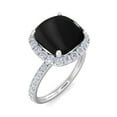thumbnail image 2 of SuperJeweler 5 1/2 Carat Cushion Cut Black Onyx and Halo Diamond Ring In Sterling Silver For Women, 2 of 6
