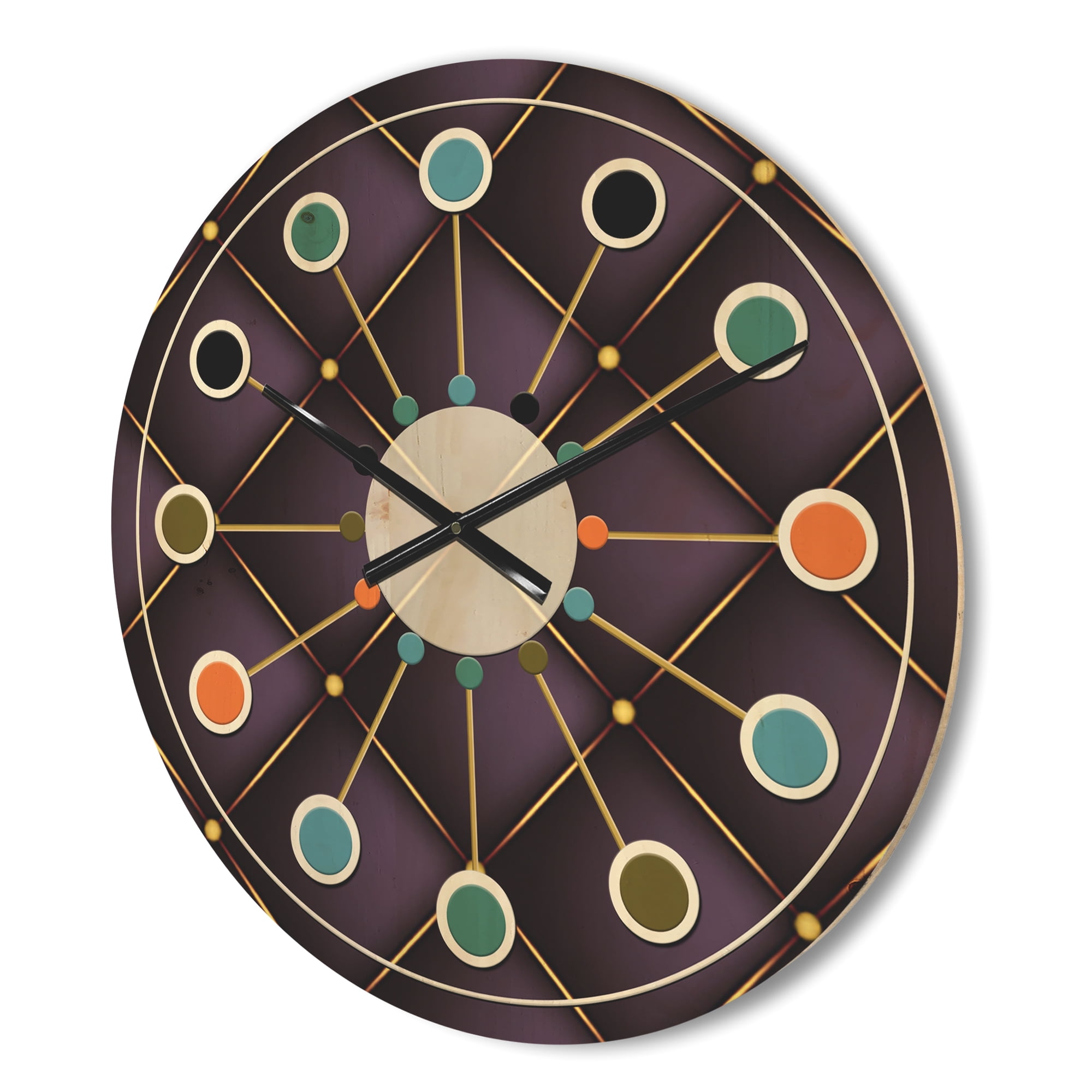 Designart 'Quilted Retro Pattern' Mid-Century Modern Wood Wall Clock