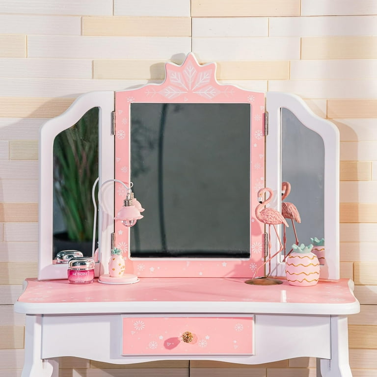 Girls vanity set mirror stool drawer makeup table little princess toy bedroom hotsell