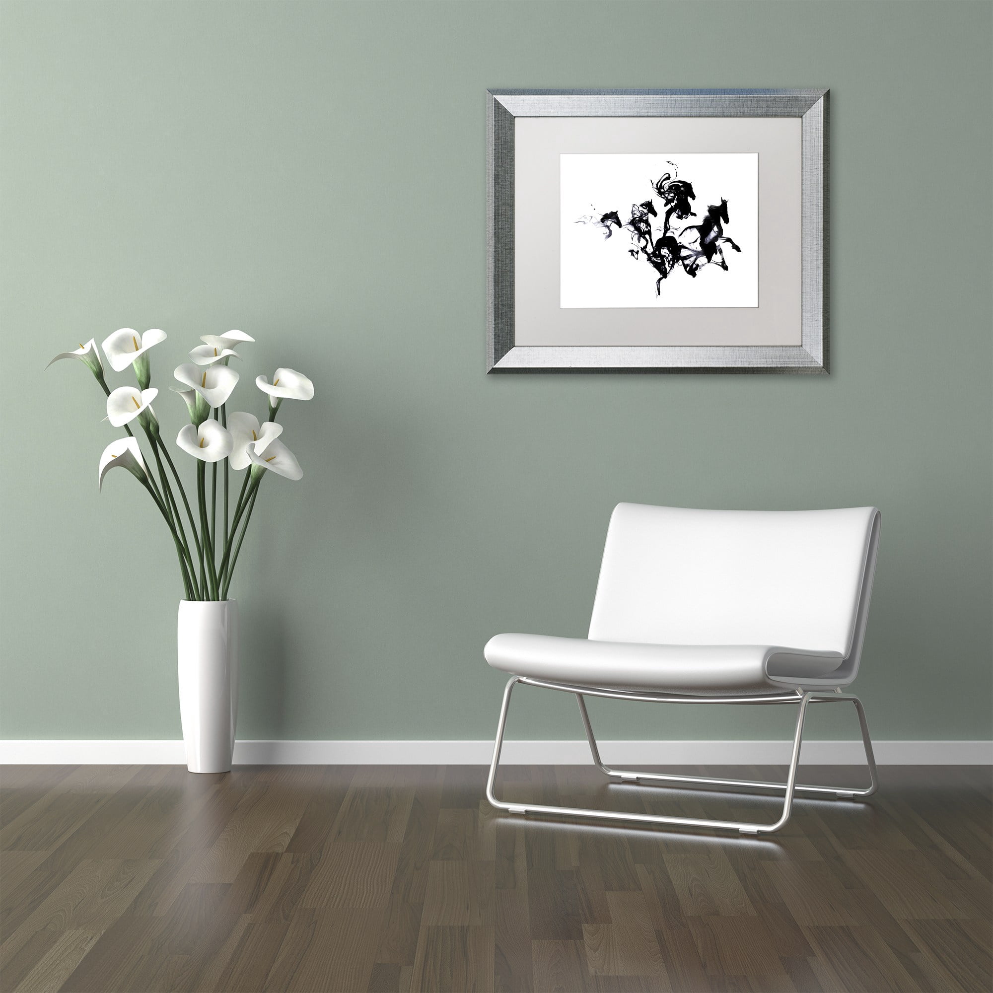 Trademark Fine Art 'Black Horses' Canvas Art by Robert Farkas, White Matte, Silver Frame