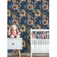 thumbnail image 3 of Peel and Stick Wallpaper Vintage Floral Feather Sunflowers Navy Blue Wall Mural 23.6in x 9.8ft Self Adhesive Removable Wall Paper Renter Friendly Wallpaper for Nursery Bedroom Cabinets, 3 of 8