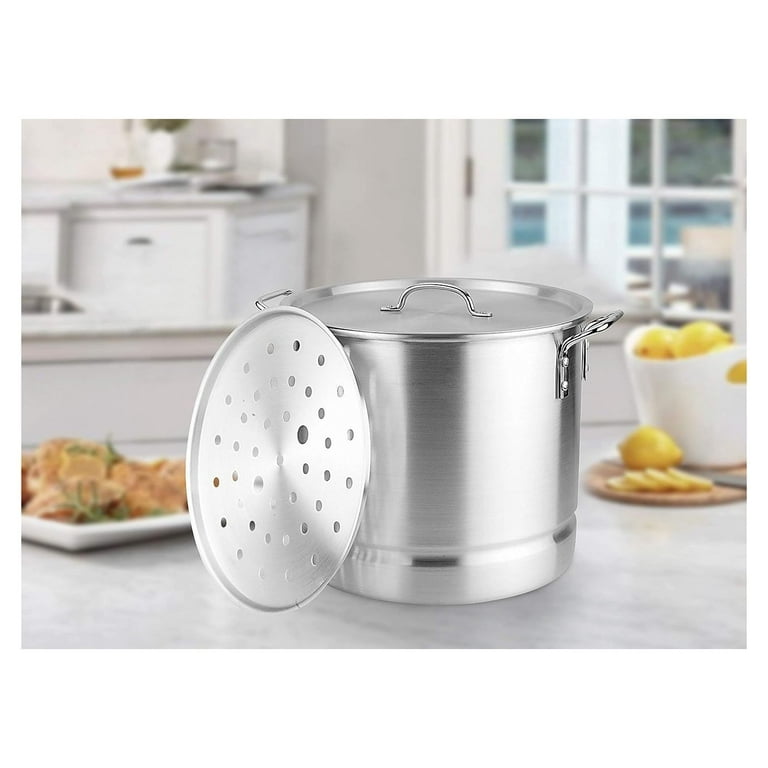 Kitchen Sense Aluminum Stock Pot with Steamer 4 piece Set of 8 quart (2  gallon), 12 quart (4 gallon), 16 quart (4 gallon), and 20 quart (5 gallon).