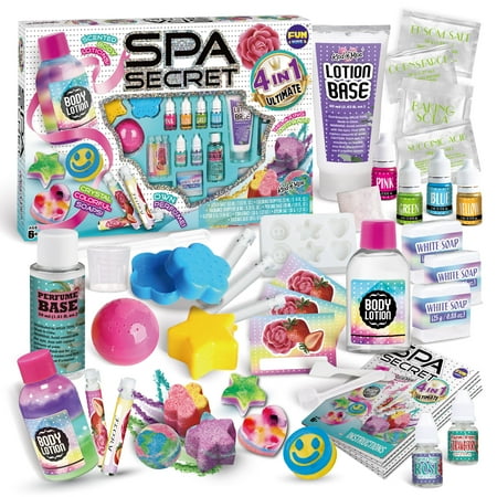 Kids Soap Bath Bombs Perfume Body Lotion Making Kit FunKidz 4-in-1 Super SPA Kit for Girls Make Your Own Cosmetic Stuff Supplies