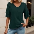 thumbnail image 3 of Lixiuxyad Women T-Shirt Womens V Neck Loose Fit T Shirt Double Layer Flounce Short Sleeve Top,Green, 3 of 6