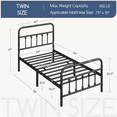 thumbnail image 6 of Alden Design Twin Size Metal Platform Bed Frame with High Headboard and Footboard, All Ages, Black, 6 of 7