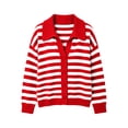 thumbnail image 4 of Fengqque Lady's Winter Long-sleeved Button-down Knitted Cardigan With Striped Sweater Coat, 4 of 7