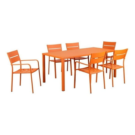 Pemberly Row 7-piece Aluminum Frame Patio Dining Set in Orange