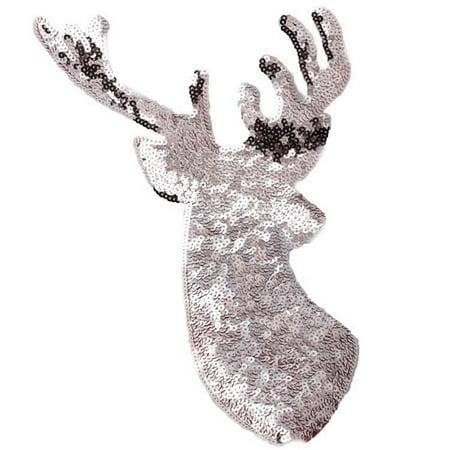 Christmas Embroidery Appliques Michellem Christmas Elk Sequin Applique Embroidery Iron On Patches Fabric Stickers Useful ()