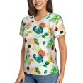 thumbnail image 2 of Vsdgher Floral Vintage Women Shirts V Neck Short Sleeve Tops T-Shirt Basic Tees, S to 3XLLarge, 2 of 5