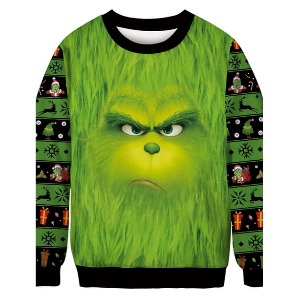 Mens Christmas Grinch Sweatshirt Xmas Tops Grinch Adult Christmas