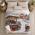 thumbnail image 5 of Printed Flannel Throw Blanket with Rustic Christmas Farmhouse Snowy Winter Village, 5 of 9