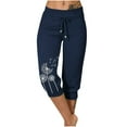 thumbnail image 1 of JUNWELL Elastic Waist Print Casual Pants Women Knee-Length Capris Loose Drawstring Joggers, 1 of 5