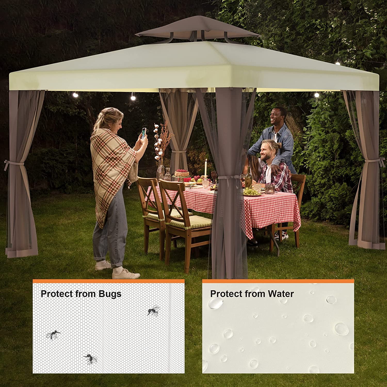 Phonjoroo Patio Gazebo Tent 10x10 ft, Outdoor Canopy Shelter