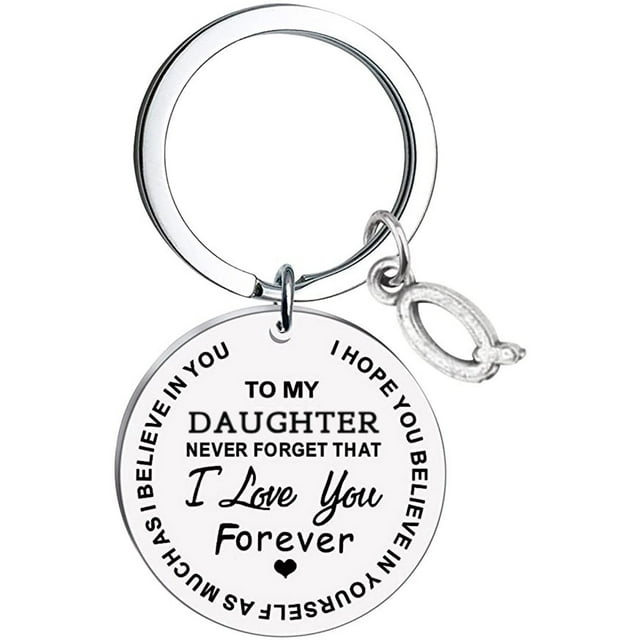 TIMIFIS Key Chain To My Daughter Message Keychain Stainless Steel Initial Last Name 26 Letter Family Inspirational Keychain Gift Valentine'S Day Gift