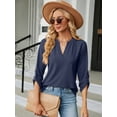 thumbnail image 4 of SIEANE Womens Blouse 3/4 Roll Sleeve Button T-shirt V Neck Casual Loose Top, S-2XL, 4 of 5