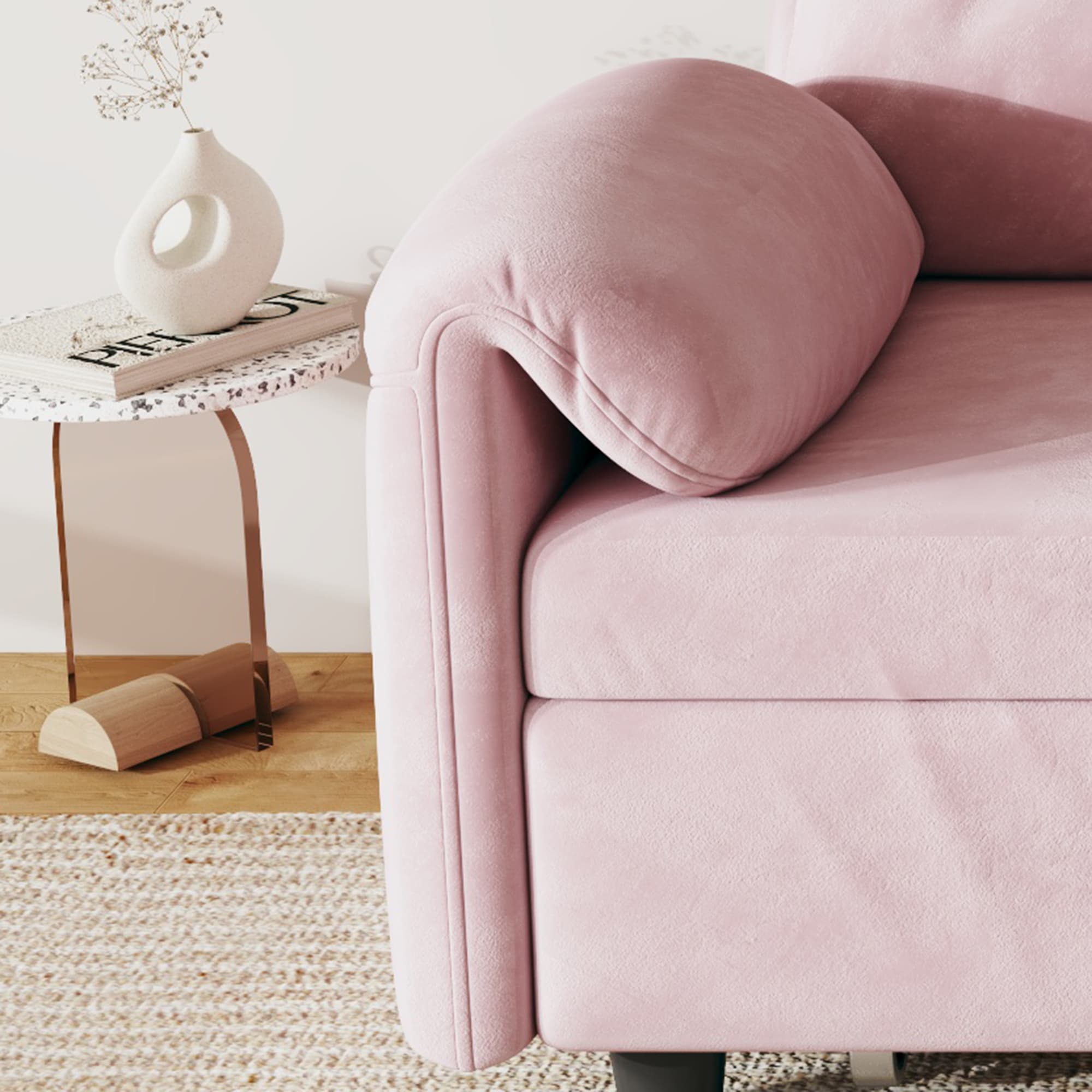 MAYEERTY 54" Velvet Convertible Sofa Bed, Pull Out Couch Beds Loveseat for Apartment, Living Room, Small Space, Pink