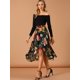 thumbnail image 2 of Allegra K Falda Floral Midi De Gasa Lúrex Con Cintura Elástica Y Dobladillo Alto Y Bajo Para Mujer Negro S, 2 of 6