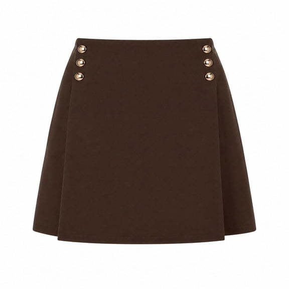 Falda Short George para Dama, Simulación Doble Prenda con Botones Café Talla EG