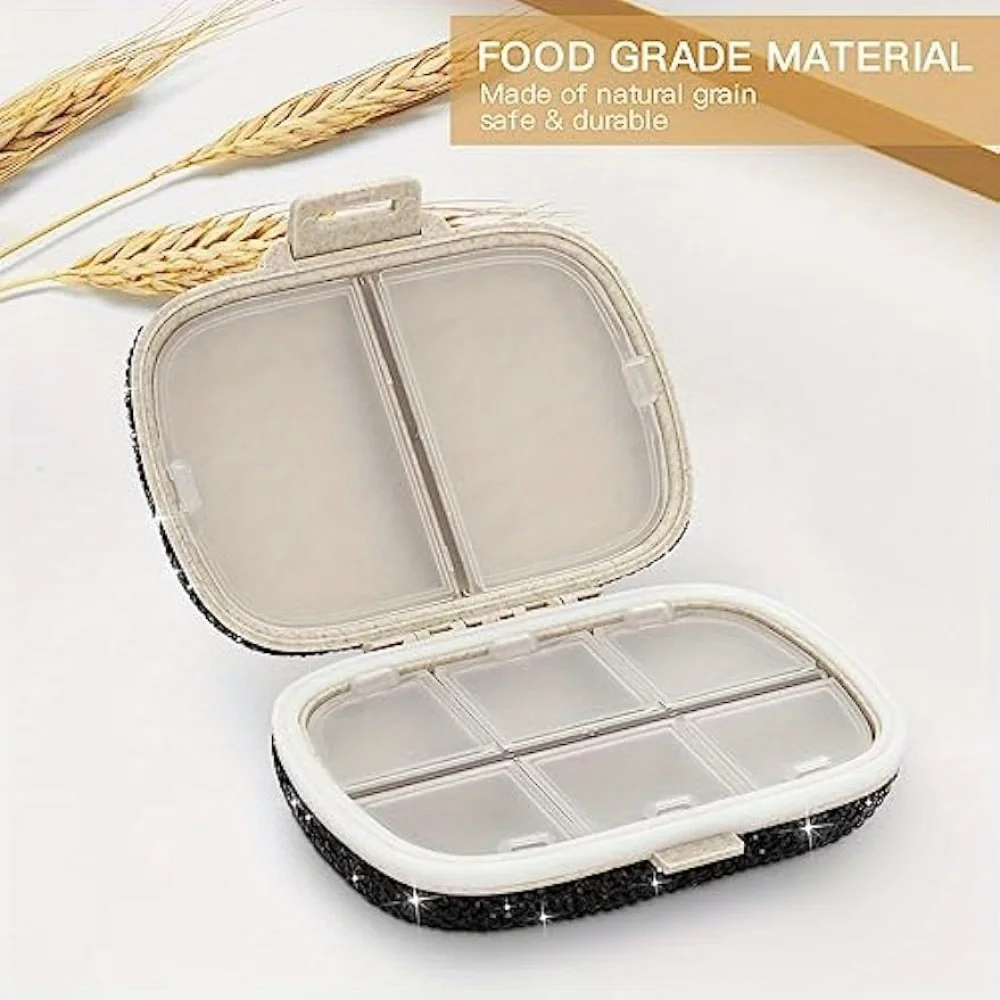 Daily Pill Box Glitter Storage Box Pill Boxes Pill Container With Rhinestones Compartment Travel Pill Box Mini Pill Holder