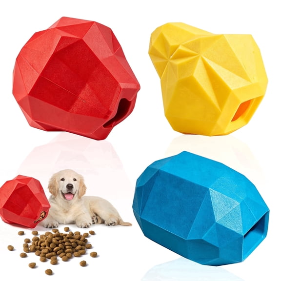 Tockfit Dog Treats Dispensing Slow Feeder,Interactive Dog Balls Chew Toys for Aggressive Chewers, Dog Puzzle Toy,3 Pack Fruit-Shaped,Medium