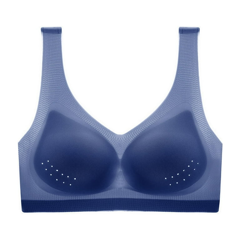 rygai Seamless Bras Plus Size High Elasticity Detachable Cup Pad Nylon Push  Up Wire Free Women Bras for Summer,Blue,2XL