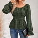 thumbnail image 5 of Blusa de manga larga con cintura fruncida, camisa de mujer con volantes y cuello redondo, blusa de manga larga con volantes, la mejor en su clase, 5 of 9