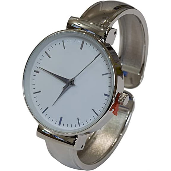 Blekon Collections Women's Elegant Big Dial Silver Stainless Steel Back Cuff Watch for Adult Female